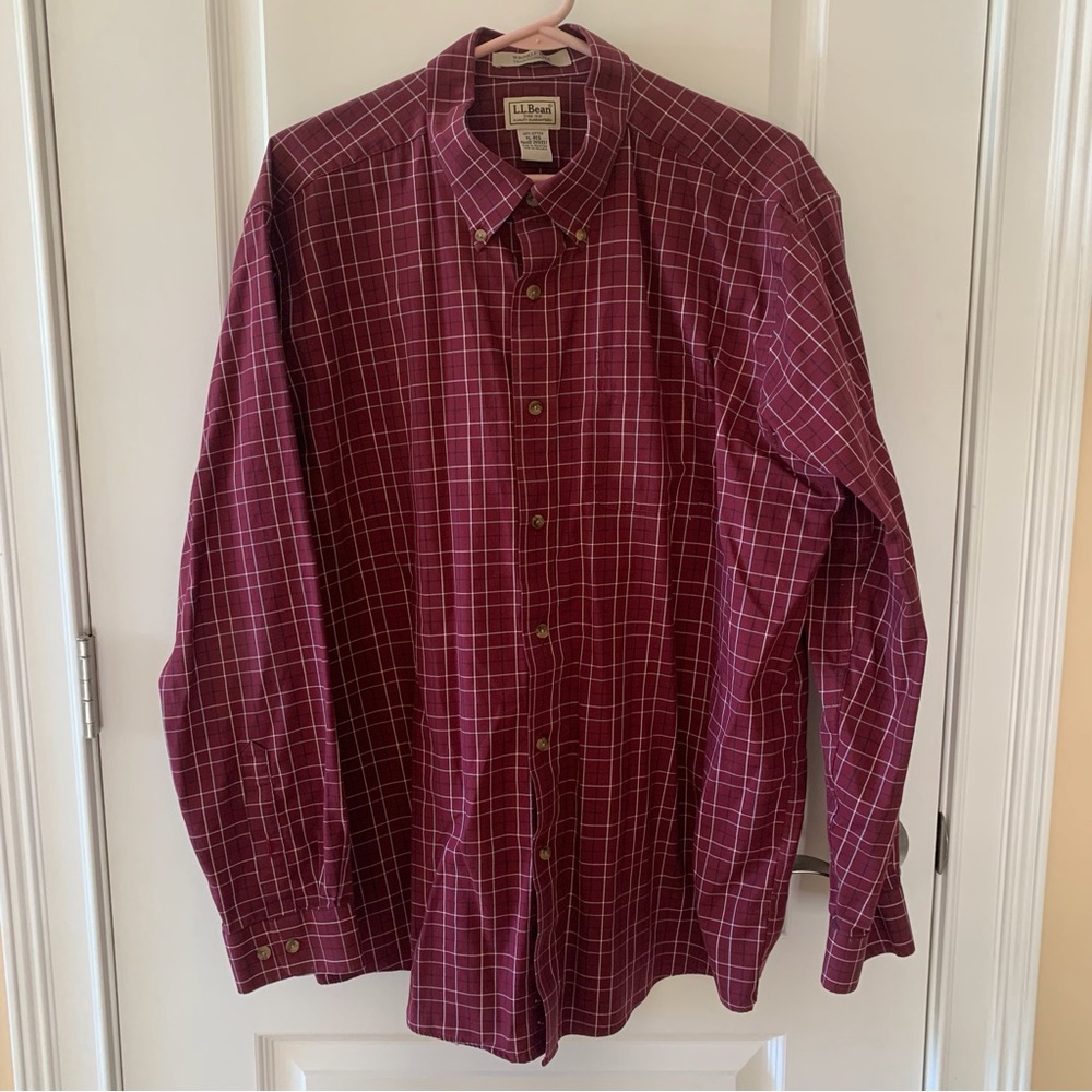 L.L. Bean Men's Wine Plaid Button-Down Shirt